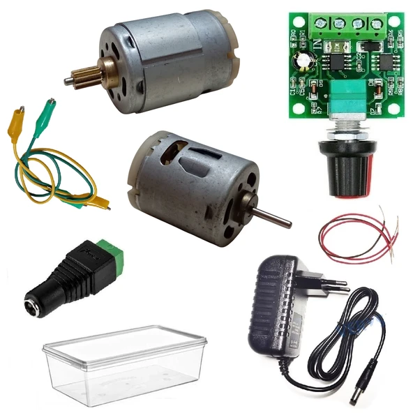 DC 12V Adaptörlü Motor Hız Devri Kontrol Kartı ile 2 Tip Güçlü Motor Hız Devir PWM Ayarı Öğrenci Hobi Deney Seti ürün görseli 1