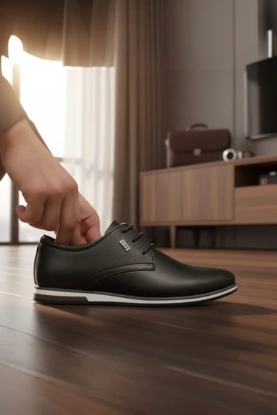 Enoch Erkek Smart Casual Bağcıklı Ayakkabı - Metal Amblemli Esnek Hafif Tabanlı Şehir Şıklığı Ve Ofis Ayakkabısı ürün görseli 1