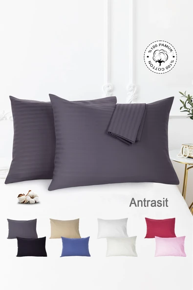 Vionel Home %100 Pamuk Çizgili Saten 2'li Yastık Kılıfı ürün görseli 1