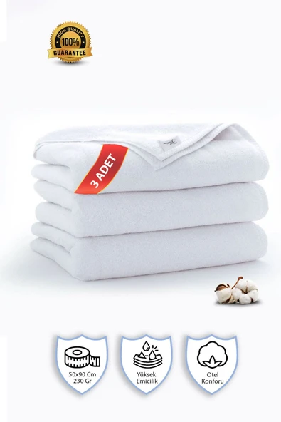 Vionel Home 3 Adet | Pamuklu, Beyaz El Havlusu | El, Yüz, Baş Havlusu | Spa ve Otel Havlusu (50x90 Cm) ürün görseli 1