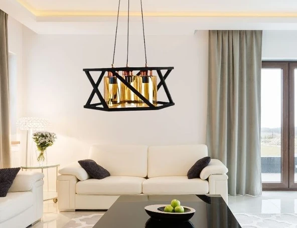 Yıldız Home Z Profil 3.LÜ ALTIGEN Siyah-Bakır Bal Camlı Avize ürün görseli 1