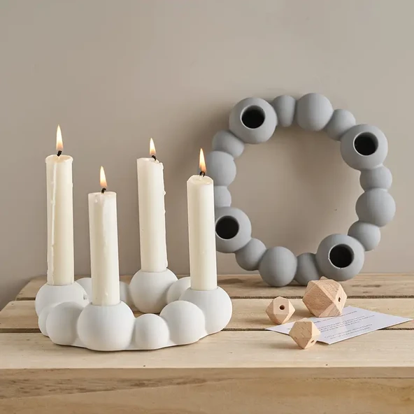 Yıldız Home Dekoratif Boncuklu 4.lü Mumluk Kabartmalı 3d Dekor Ev Ofis Biblo Dizayn ürün görseli 1