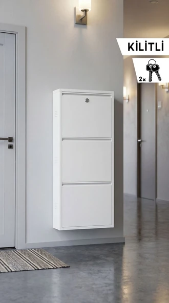 Ovrol Kilitli Üçlü Metal Ayakkabılık Beyaz (Yedek Anahtarlı) ürün görseli 1
