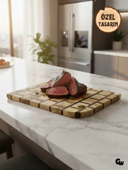 Özel Tasarım Dama Desenli Oval Doğal Ahşap Sunum Tabağı Ahşap Kesme Tahtası Sunumluk(CEVİZ) Ceviz BOY:40cm EN:28cm ürün görseli 1