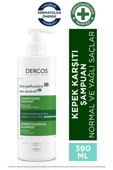 Vichy Dercos Anti Dandruff Normal ve Yağlı Saçlar İçin Kepek Karşıtı Şampuan 390 ml ürün görseli 1