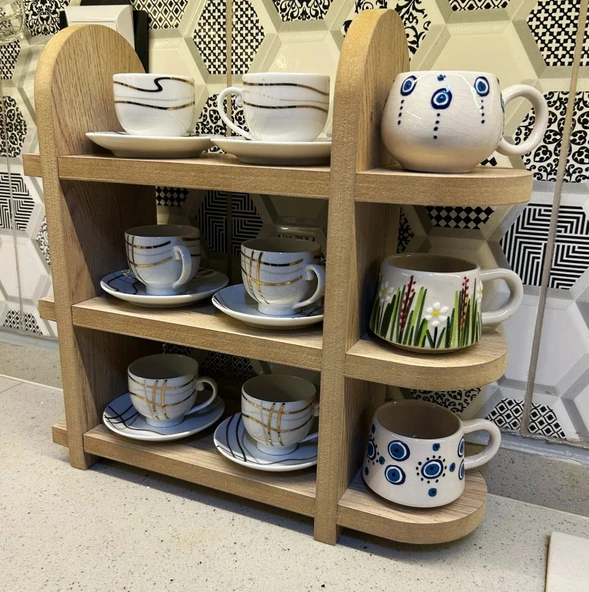 3 Katlı MDF Fincan ve Tabak Rafı ürün görseli 1