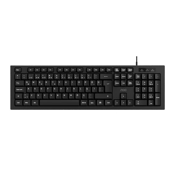 AOC KB130B-38 1,8mt Kablo Uzunluğu Usb Siyah Türkçe Kablolu Standart Klavye,Sessiz yazma ürün görseli 1