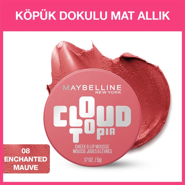 Maybelline New York Cloudtopia Köpük Dokulu Mat Allık 08 Enchanted Mauve ürün görseli 1