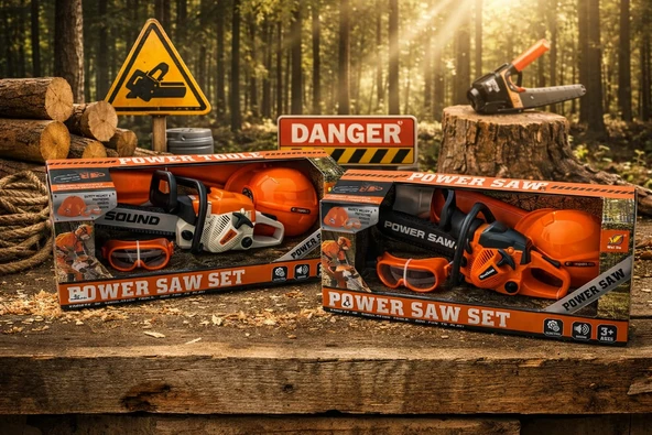 Baretli ve Gözlüklü Sesli Hızar Seti Oyuncak Power Saw Set ürün görseli 1