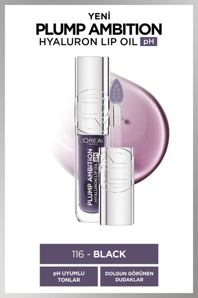 L'Oréal Paris Plump Ambition Hyaluron Lip Oil pH Dudak Parlatıcısı - 116 Black ürün görseli 1
