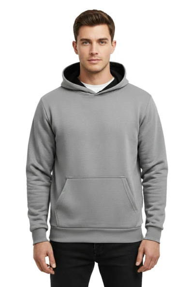 Erkek Gri Kapüşonlu Sweatshirt BGL-ST05196 - Resim 2