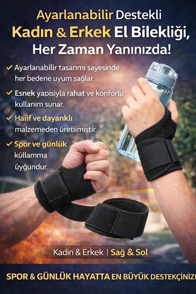 Ayarlanabilir Destekli El Bilekliği – Kadın & Erkek Sağ–Sol Uyumlu Spor ve Günlük Kullanım ürün görseli 1
