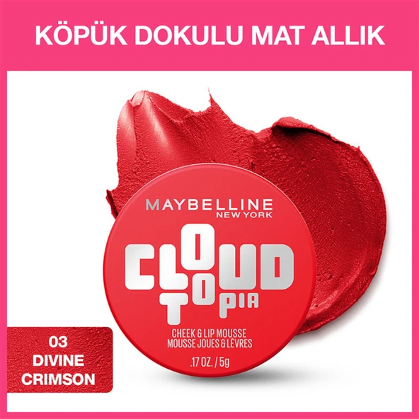 Maybelline New York Cloudtopia Köpük Dokulu Mat Allık 03 Divine Crimson ürün görseli 1