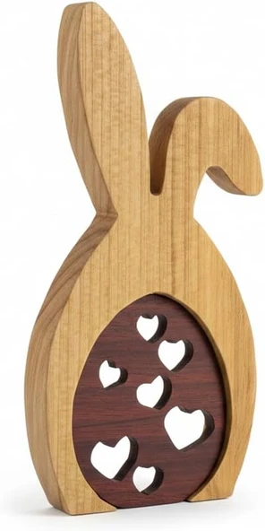 Simdale Wood İsimli Ahşap Tavşan ve KALP MOTİFLİ Kırmızı Yumurta ürün görseli 1