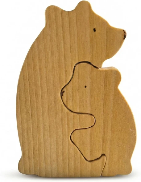 Simdale Wood İsimli Ahşap ANNE ve YAVRU AYI Puzzle - Geçmeli Montessori Oyuncak ürün görseli 1