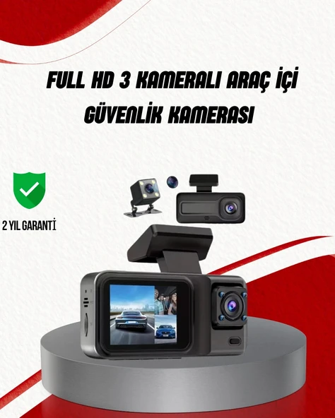 Ön Arka ve İç Kamera DashCam 360° Kapsamlı Full HD Araç Güvenlik Sistemi P111602S5574 ürün görseli 1