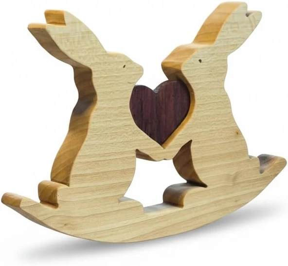 Simdale Wood İsimli BİRLEŞEN KALPLER İkili Tavşan Biblo - Puzzle Tasarım ürün görseli 1