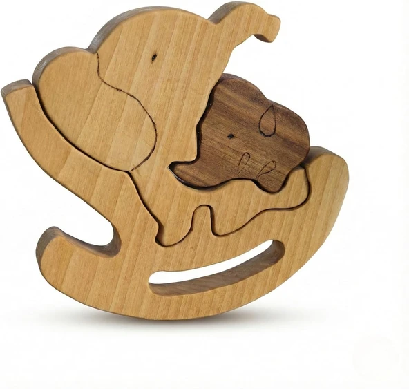 Simdale Wood İsimli SALLANAN ANNE ve YAVRU FİL - Ahşap Puzzle Oyuncak ürün görseli 1