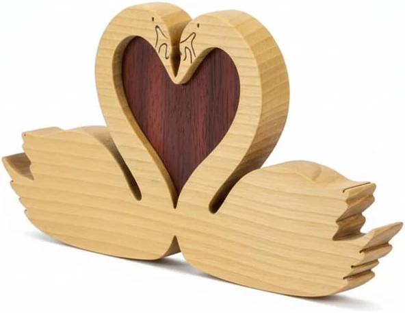 Simdale Wood İsimli Ahşap Kuğu ve GİZLİ KALP - Romantik Puzzle Biblo ürün görseli 1