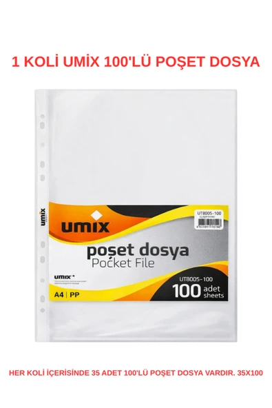 100’lü Poşet Dosya 35 Adet 1 Koli – A4 Şeffaf Evrak Dosyası Ofis ve Okul İçin (35X100) ürün görseli 1