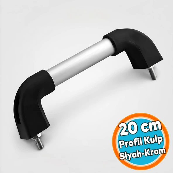 Çekme Kol Plastik Profil Boru Kulp KROM-SİYAH 10X25X68X200MM ( 2 Adet M8x40 Civata + Somun ) ürün görseli 1