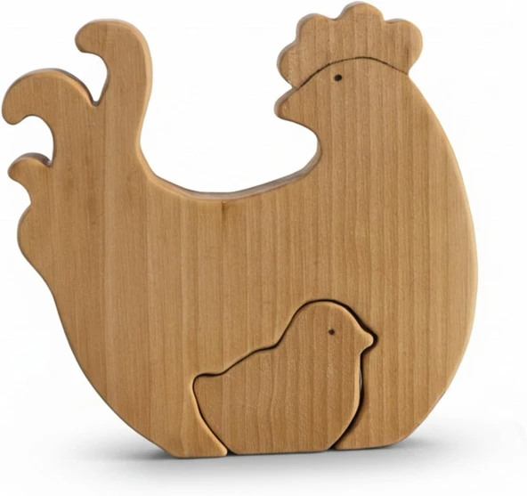 Simdale Wood İsimli Ahşap TAVUK ve CİVCİV Puzzle - Eğitici Figür ürün görseli 1
