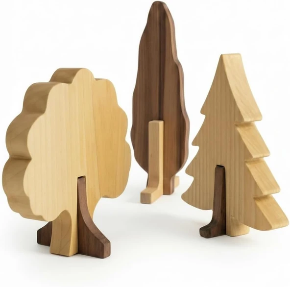 Simdale Wood İsimli Dekoratif Ahşap 3'LÜ AĞAÇ SETİ (Çam, Meşe, Selvi) ürün görseli 1