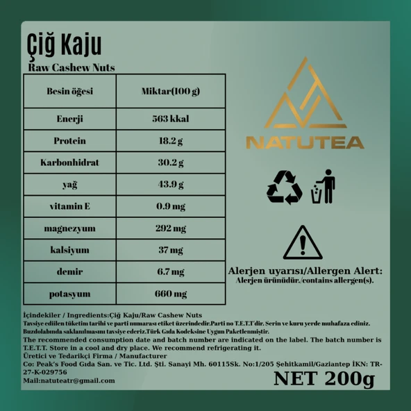 Natutea Çiğ Kaju 200 g - Resim 3