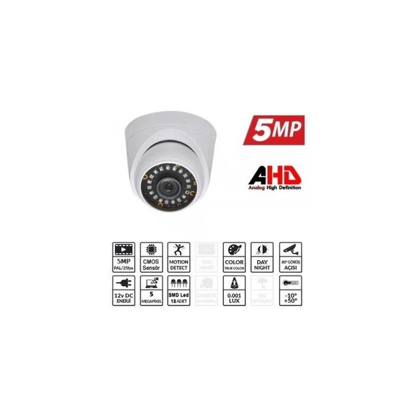 Ezcool Ez-5025Hd 5Mp 3.6Mm 18Smd Ahd Dome ürün görseli 1