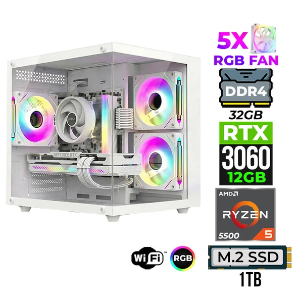 Xaser Mage x40 Ryzen 5 5500 32GB Ram 1TB M.2 NVMe SSD 12GB RTX3060 Oyuncu Tavsiye Sistem ürün görseli 1