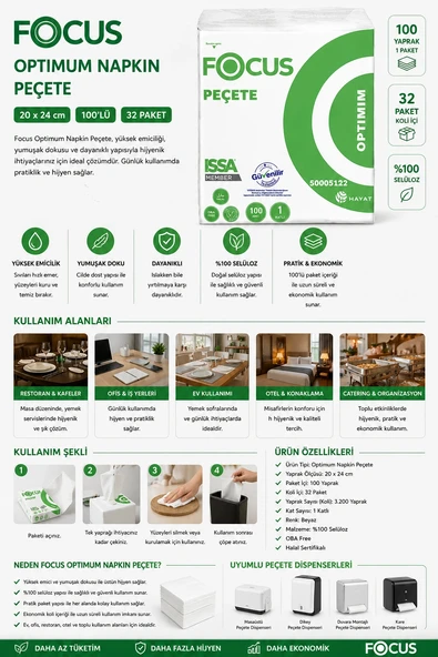 Focus Optimum Napkin Peçete 20x24 cm 100'lü 32 Paket ürün görseli 1