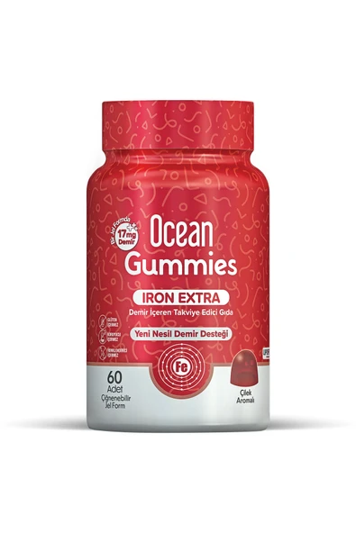 Ocean Gummies Iron Extra Demir İçeren Takviye Edici Gıda 60 Adet Çİğnenebilir Jel Form ürün görseli 1