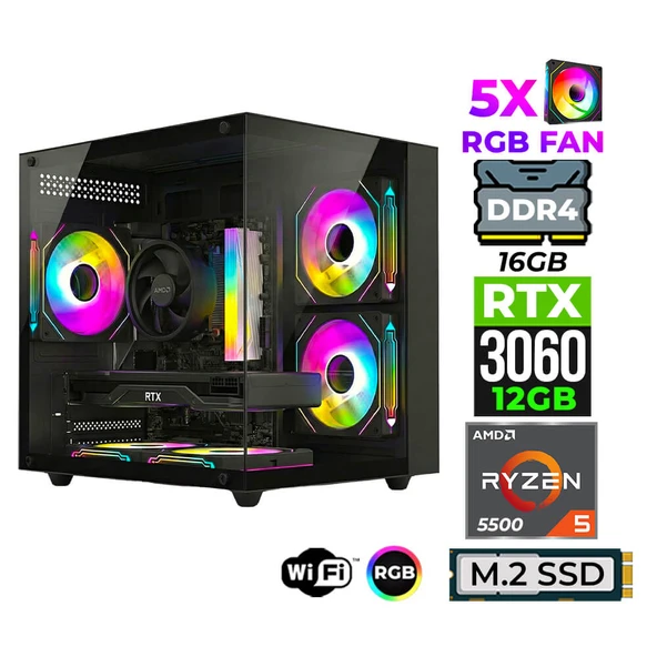 Xaser Mage x10 Ryzen 5 5500 16GB Ram 512GB M.2 NVMe SSD 12GB RTX3060 Oyuncu Tavsiye Sistem ürün görseli 1