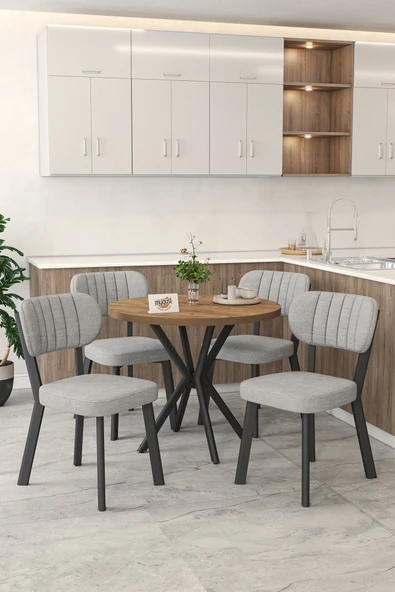 Gnr 90cm Sabit Atlantik Mutfak Masası Takımı, Yemek Masası, 4 Modern Gri Sandalye ürün görseli 1