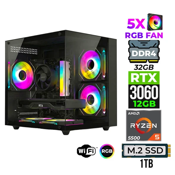 Xaser Mage x30 Ryzen 5 5500 32GB Ram 1TB M.2 NVMe SSD 12GB RTX3060 Oyuncu Tavsiye Sistem ürün görseli 1