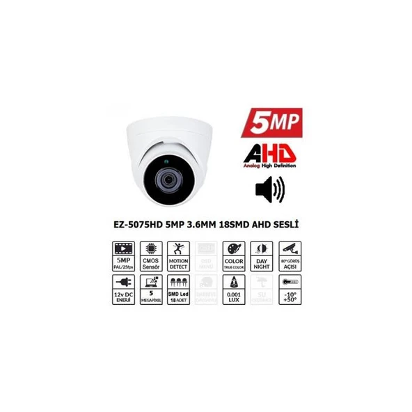 Ezcool Ez-5075Hd 5Mp 3.6Mm 18Smd Ahd Sesli Dome ürün görseli 1