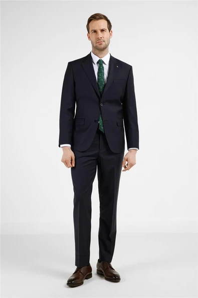 Lacivert Mono Yaka 4 Drop Comfort Fit Tam Astar Yünlü Takım Elbise 1001255177 ürün görseli 1