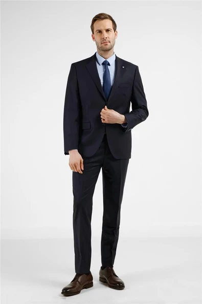 Lacivert Mono Yaka 6 Drop Comfort Fit Tam Astar Yünlü Takım Elbise 1001255178 ürün görseli 1