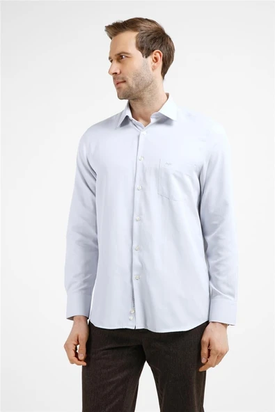 Gri Çizgili Desen Sert Yaka Uzun Kol Cepli Comfort Fit Pamuklu Gömlek 1004255268 ürün görseli 1