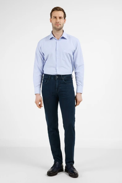 Lacivert Gabardin 5 Cep Düz Paça Casual Slim Fit Pamuklu Denim Pantolon 1023255163 ürün görseli 1