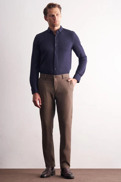 Kahverengi Yan Cep Düz Paça Pamuklu Comfort Fit Chino Casual Pantolon 1003255167 ürün görseli 1