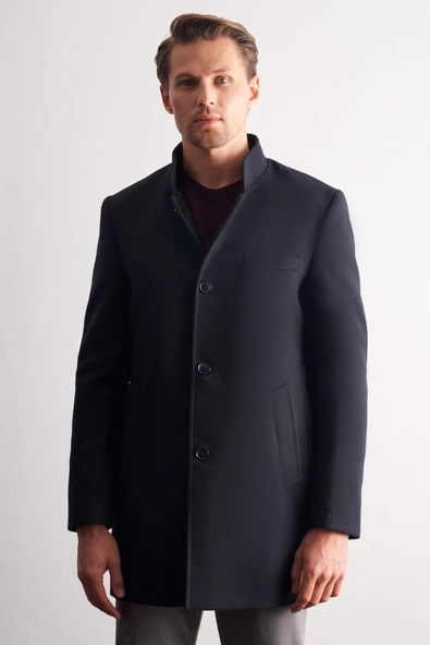 Lacivert Hakim Yaka Classic Slim Fit Esnek Kaban 1008255162 ürün görseli 1