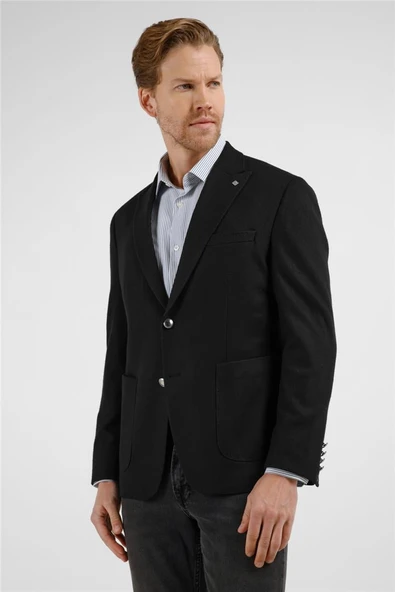 Siyah Kırlangıç Yaka Düz Slim Fit 6 Drop Ceket 1002255159 ürün görseli 1
