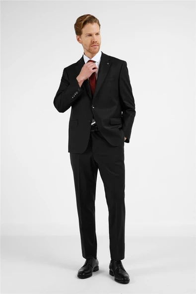Siyah Mono Yaka 4 Drop Comfort Fit Tam Astar Yünlü Takım Elbise 1001255177 ürün görseli 1