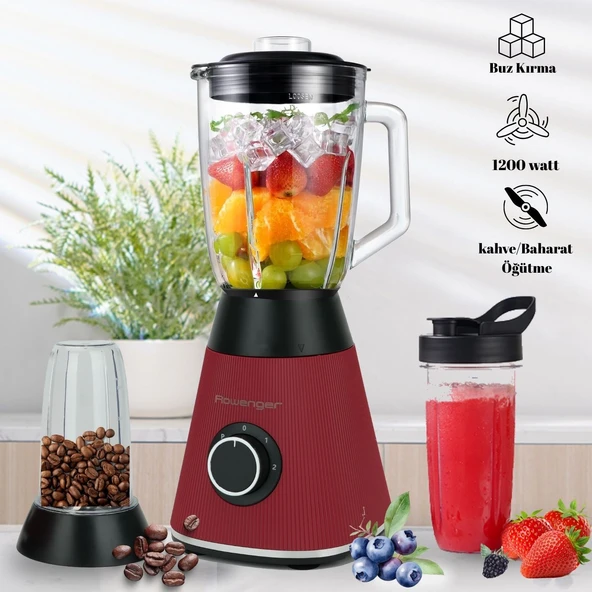 Rowenger 3in1 1200 watt Smoothie Blender Kişisel Blender Cam Sürahi Blender Meyve Sıkacağı Siyah ürün görseli 1