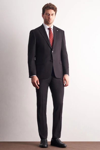 Siyah Kırlangıç Yaka Esnek Bel 6 Drop Slim Fit Tam Astar Esnek Takım Elbise 1001255167 ürün görseli 1