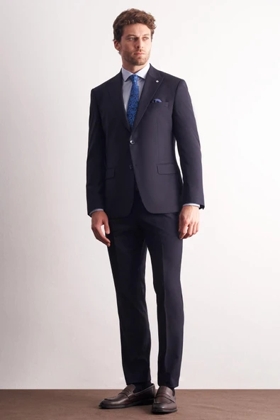 Lacivert Kırlangıç Yaka Esnek Bel 6 Drop Slim Fit Tam Astar Esnek Takım Elbise 1001255167 ürün görseli 1