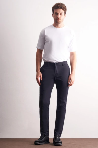 Lacivert Yan Cep Düz Paça Pamuklu Slim Fit Chino Casual Pantolon 1003255165 ürün görseli 1