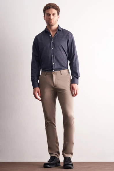 Bej Yan Cep Düz Paça Pamuklu Slim Fit Chino Casual Pantolon 1003255165 ürün görseli 1