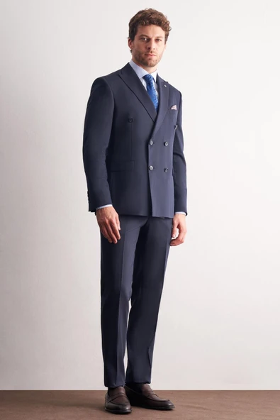 Lacivert Kırlangıç Yaka Kruvaze 6 Drop Slim Fit Tam Astar Esnek Takım Elbise 1001255158 ürün görseli 1